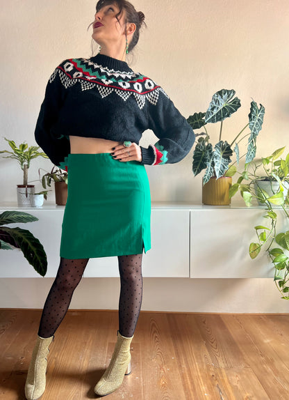 1990's vintage textured green wool mini skirt