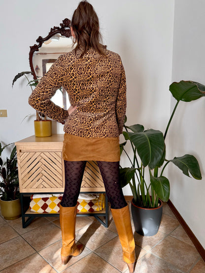 1970's vintage chocolate brown and butter yellow velvet floral blazer