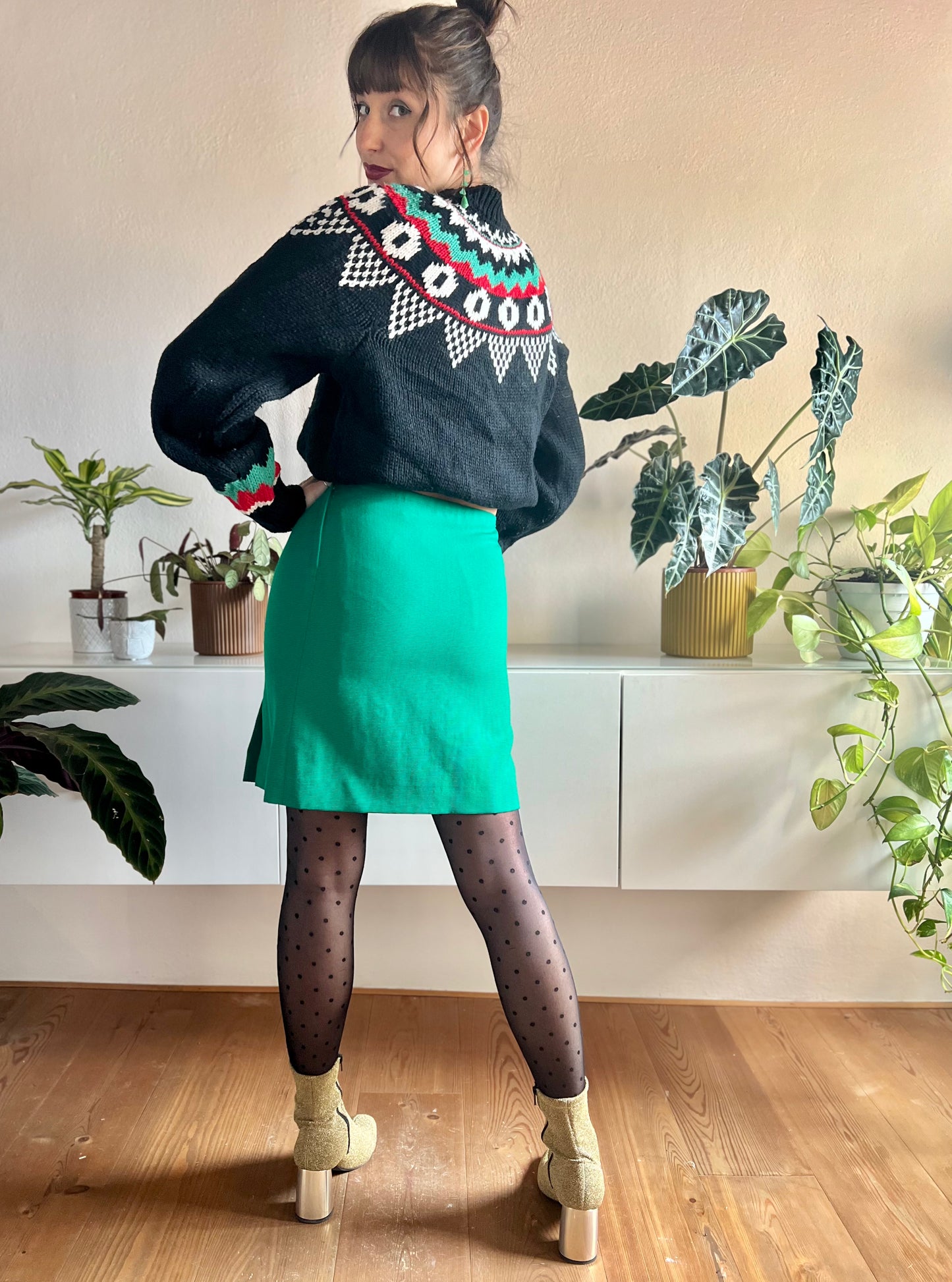 1990's vintage textured green wool mini skirt