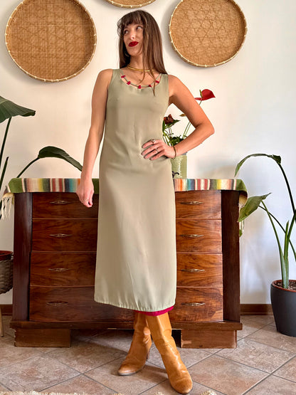 1990's vintage red and khaki reverable midi dress