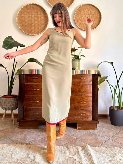 1990's vintage red and khaki reverable midi dress