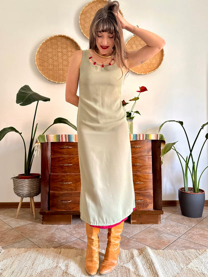 1990's vintage red and khaki reverable midi dress