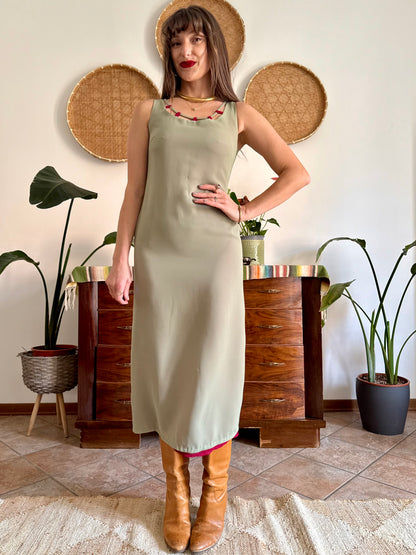 1990's vintage red and khaki reverable midi dress