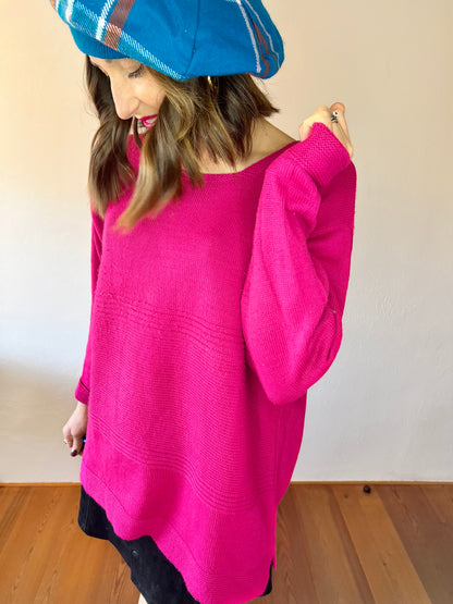 1980's vintage fuchsia oversize wool blend pullover