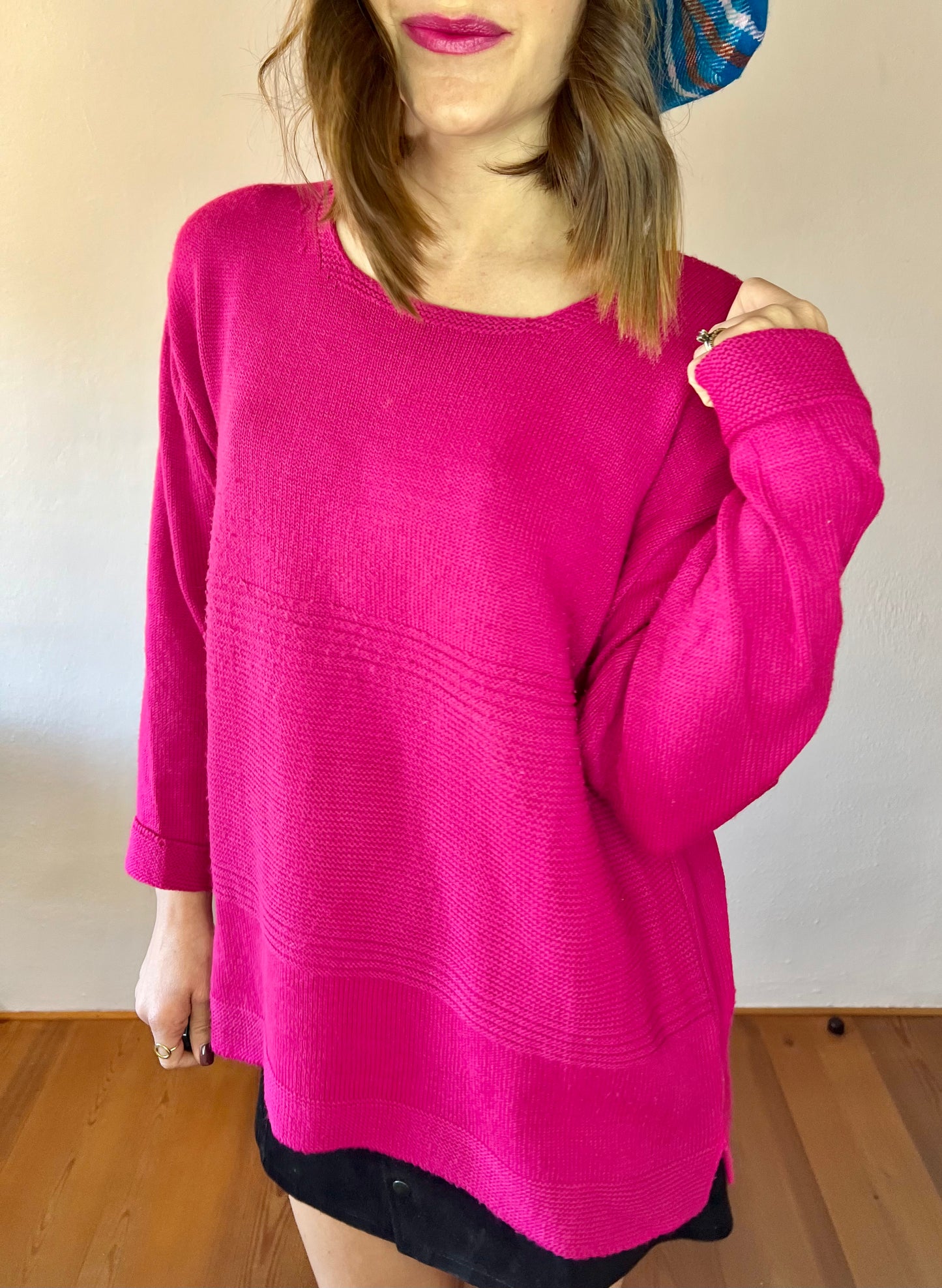 1980's vintage fuchsia oversize wool blend pullover