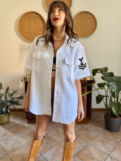 1970’s vintage white authentic US navy uniform shirt.