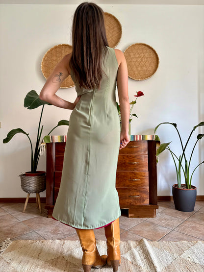 1990's vintage red and khaki reverable midi dress