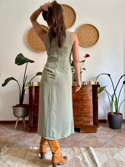 1990's vintage red and khaki reverable midi dress