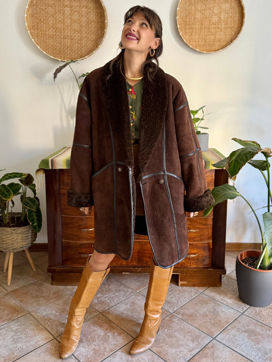 1970's vintage chocolate brown genuine shearling coat