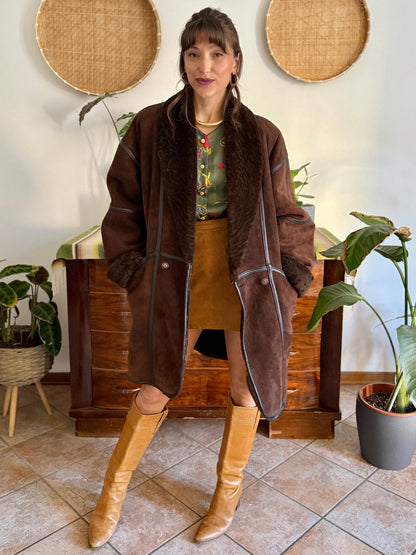 1970's vintage chocolate brown genuine shearling coat