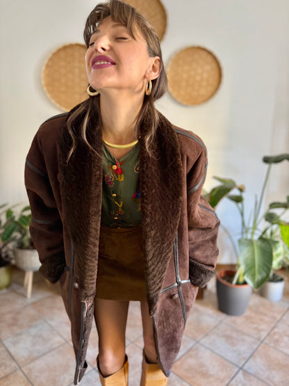 1970's vintage chocolate brown genuine shearling coat