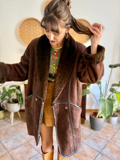 1970's vintage chocolate brown genuine shearling coat