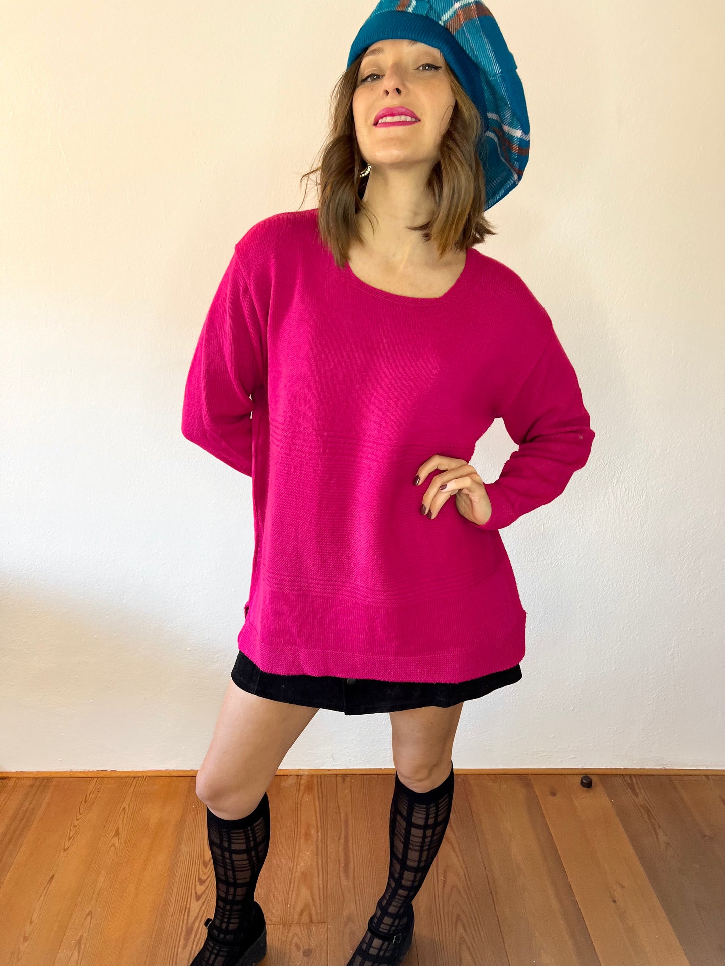 1980's vintage fuchsia oversize wool blend pullover