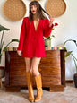 1980's vintage cherry red blazer dress with geometric construction detailing