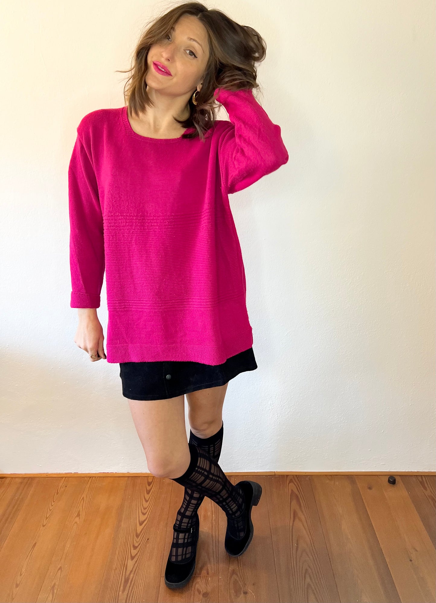 1980's vintage fuchsia oversize wool blend pullover