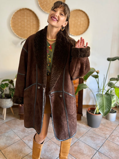 1970's vintage chocolate brown genuine shearling coat