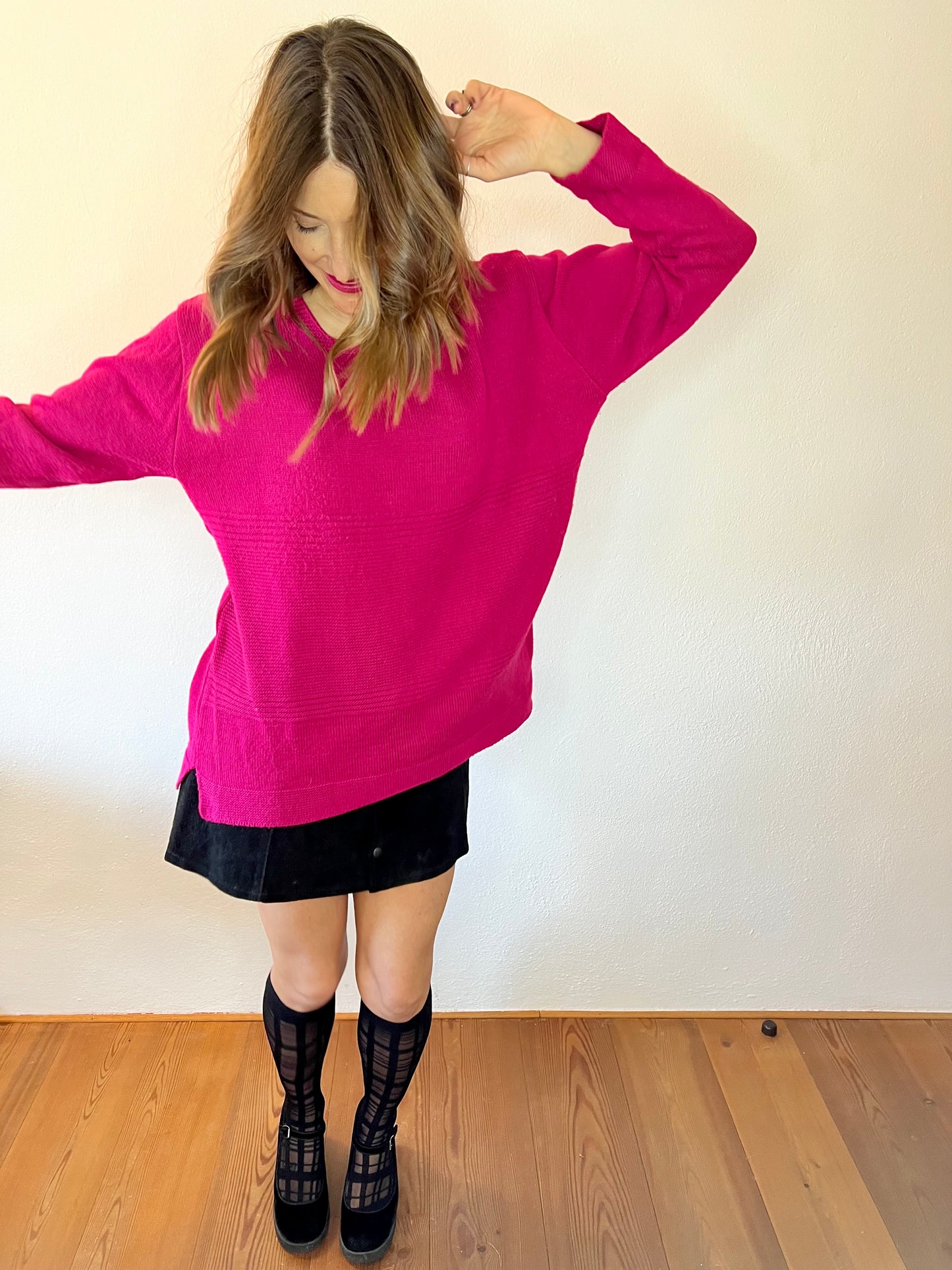 1980's vintage fuchsia oversize wool blend pullover