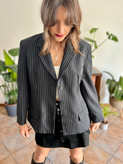 1990's vintage oversize black blazer with white pinstriping