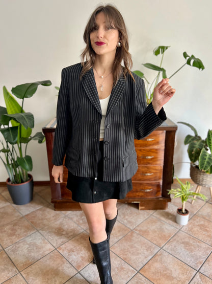 1990's vintage oversize black blazer with white pinstriping