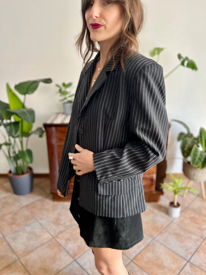 1990's vintage oversize black blazer with white pinstriping