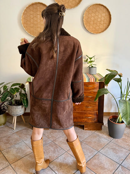 1970's vintage chocolate brown genuine shearling coat