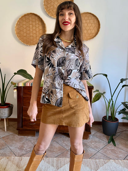 1990's vintage black, and and grey botanical print textured blouse