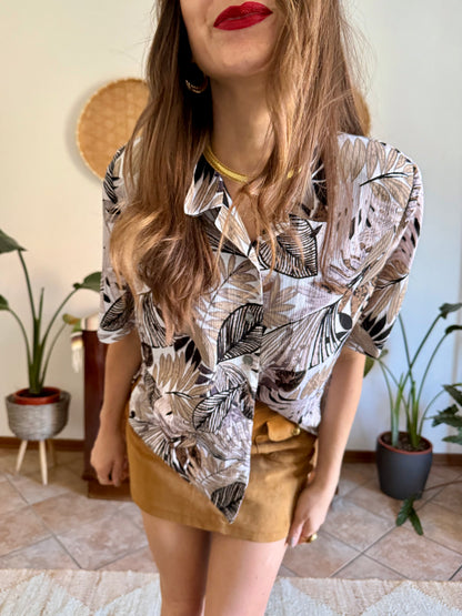 1990's vintage black, and and grey botanical print textured blouse