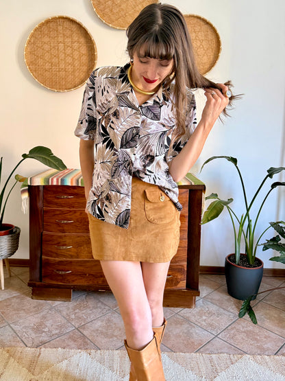 1990's vintage black, and and grey botanical print textured blouse