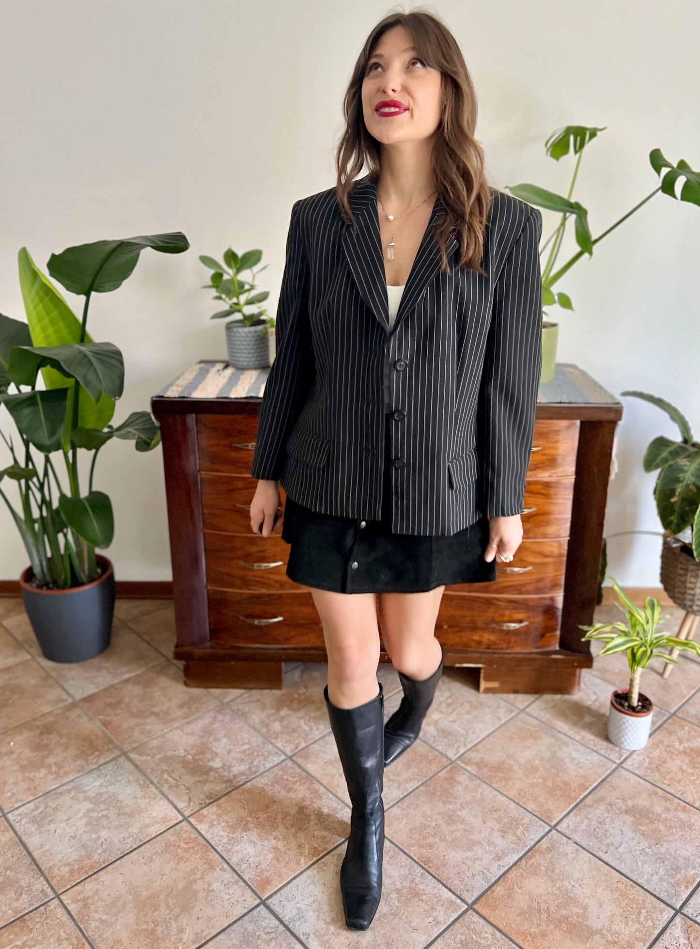 1990's vintage oversize black blazer with white pinstriping