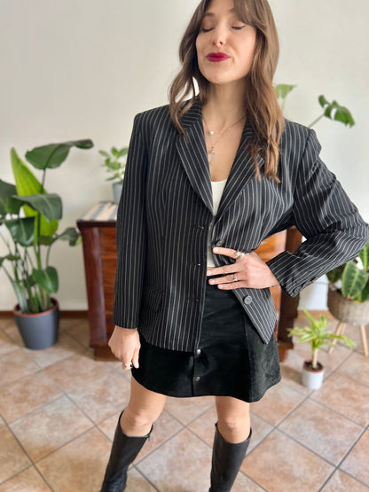 1990's vintage oversize black blazer with white pinstriping
