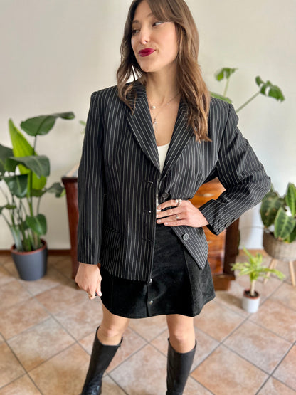 1990's vintage oversize black blazer with white pinstriping