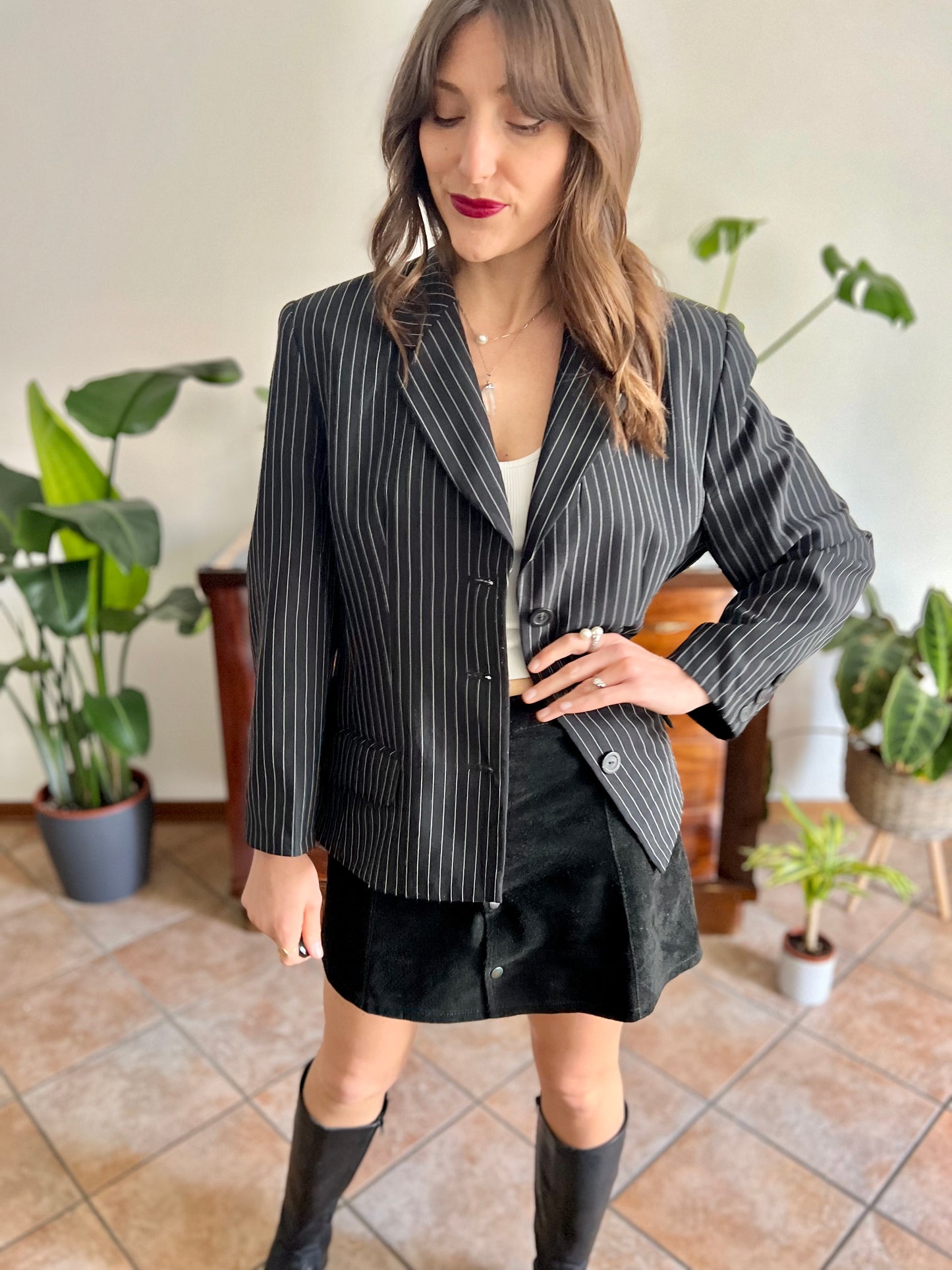 1990's vintage oversize black blazer with white pinstriping