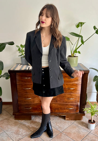 1990's vintage oversize black blazer with white pinstriping