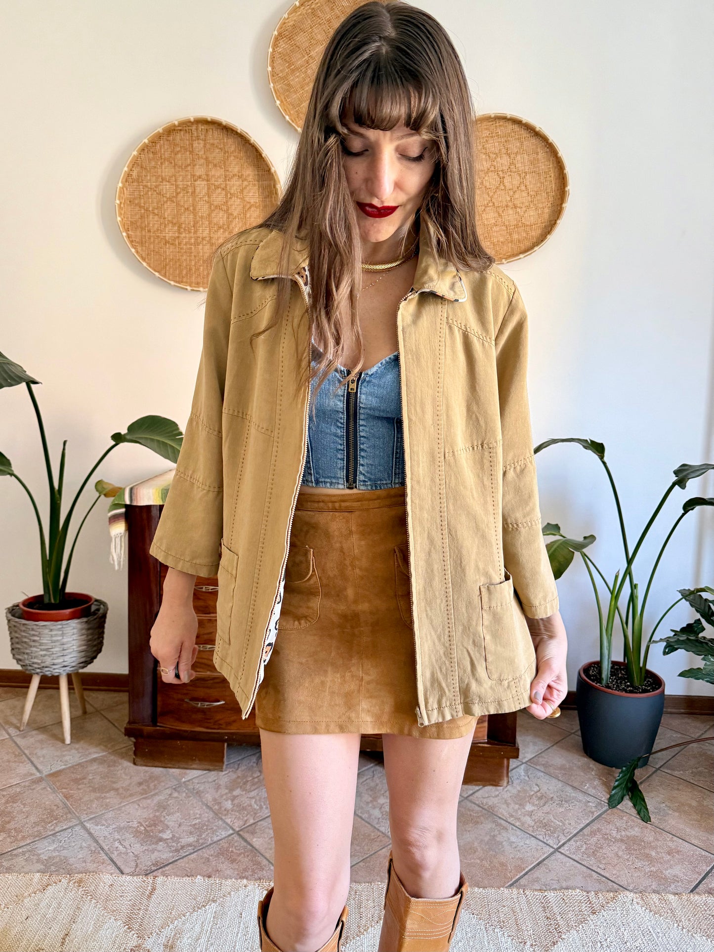 1970's vintage khaki and leopard print reversible jacket