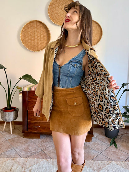 1970's vintage khaki and leopard print reversible jacket