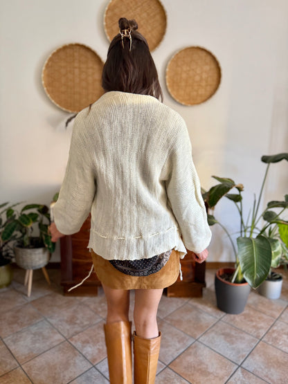 1960's vintage hand knit cream wool cardigan