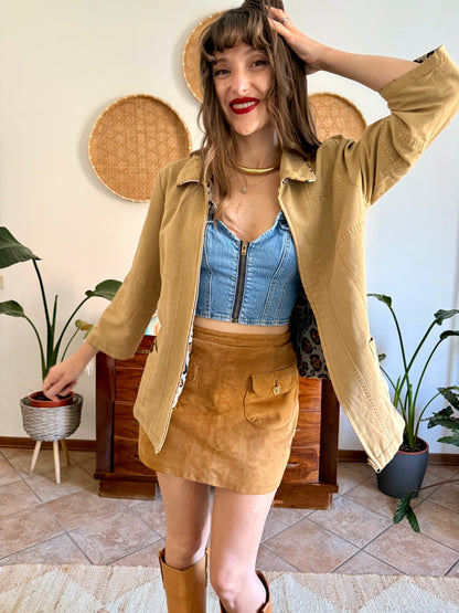 1970's vintage khaki and leopard print reversible jacket