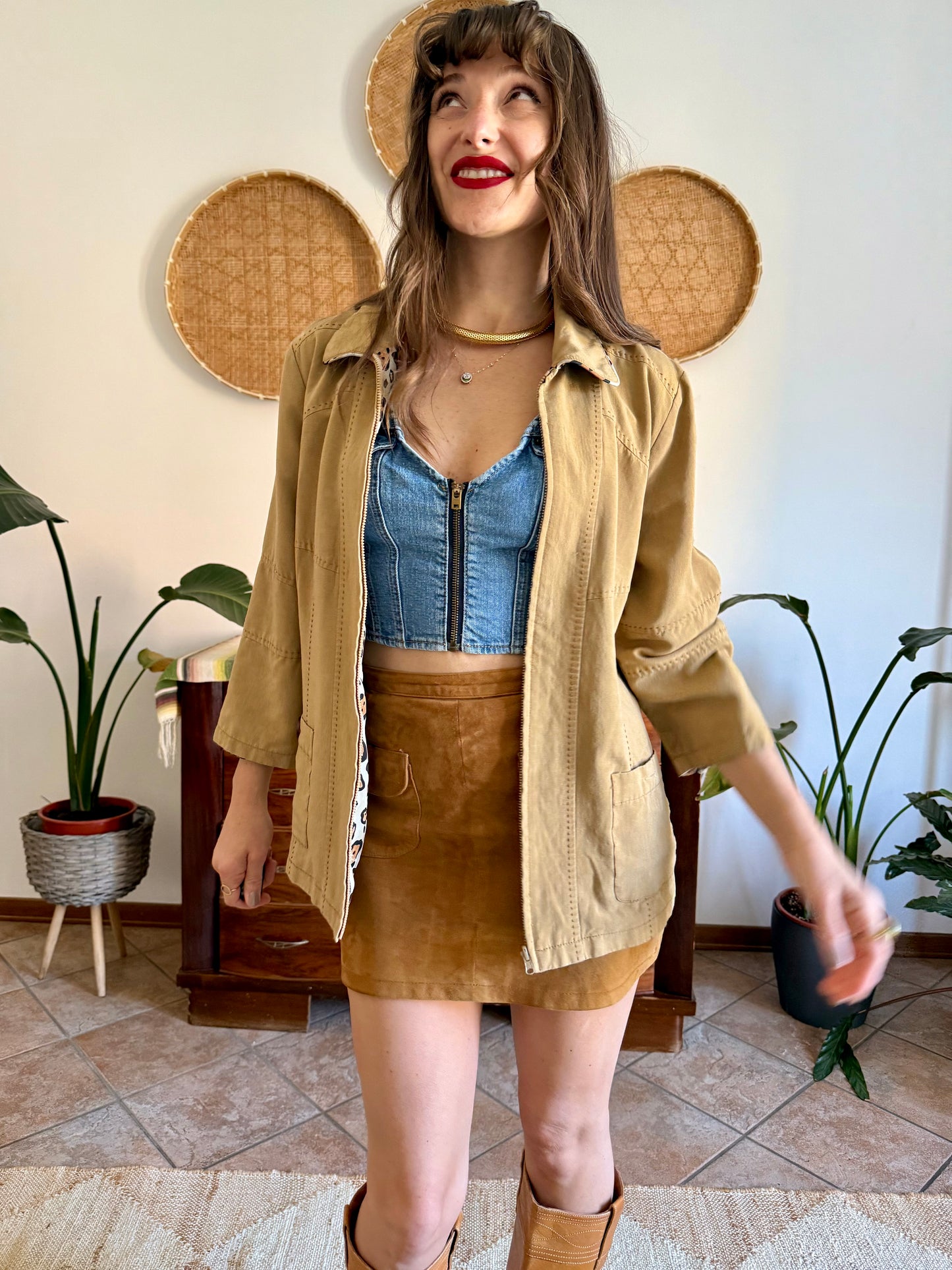 1970's vintage khaki and leopard print reversible jacket