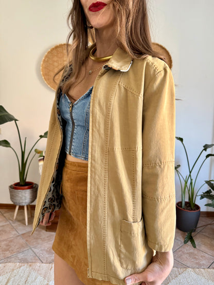 1970's vintage khaki and leopard print reversible jacket