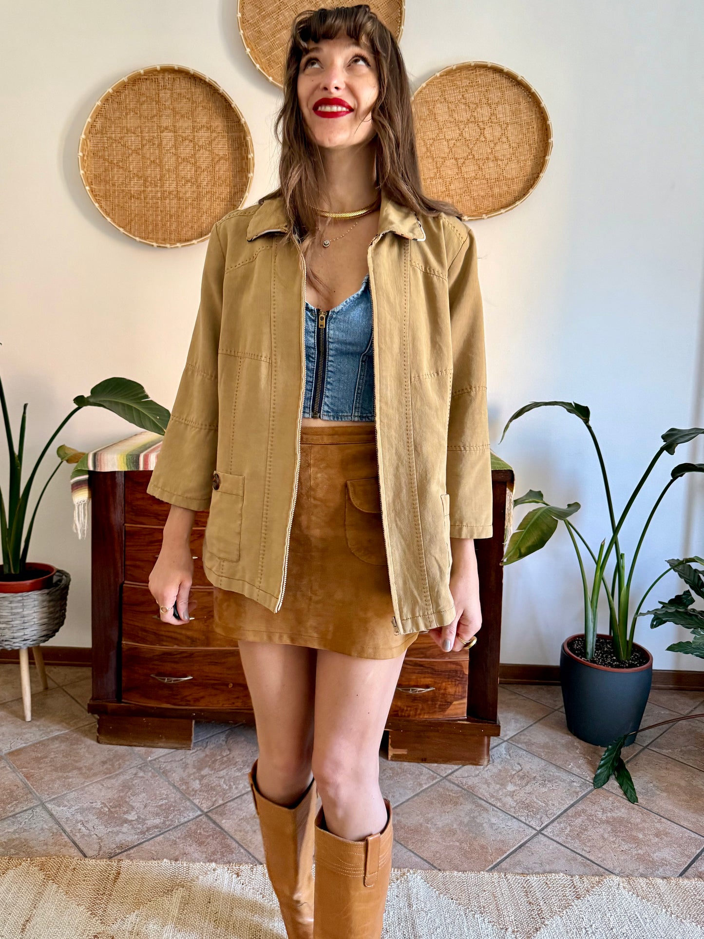 1970's vintage khaki and leopard print reversible jacket