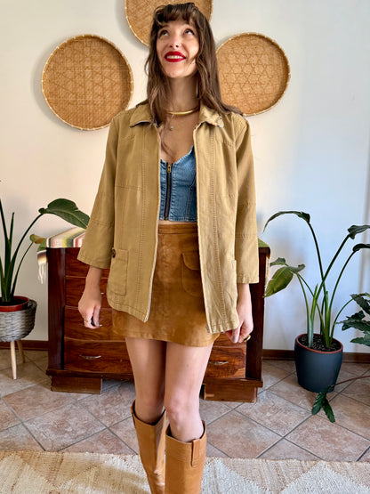 1970's vintage khaki and leopard print reversible jacket