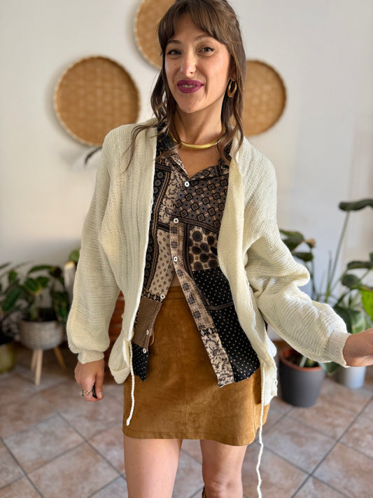 1960's vintage hand knit cream wool cardigan