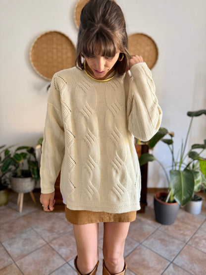 1970's vintage cream chunky cable knit pullover
