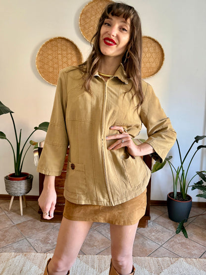 1970's vintage khaki and leopard print reversible jacket