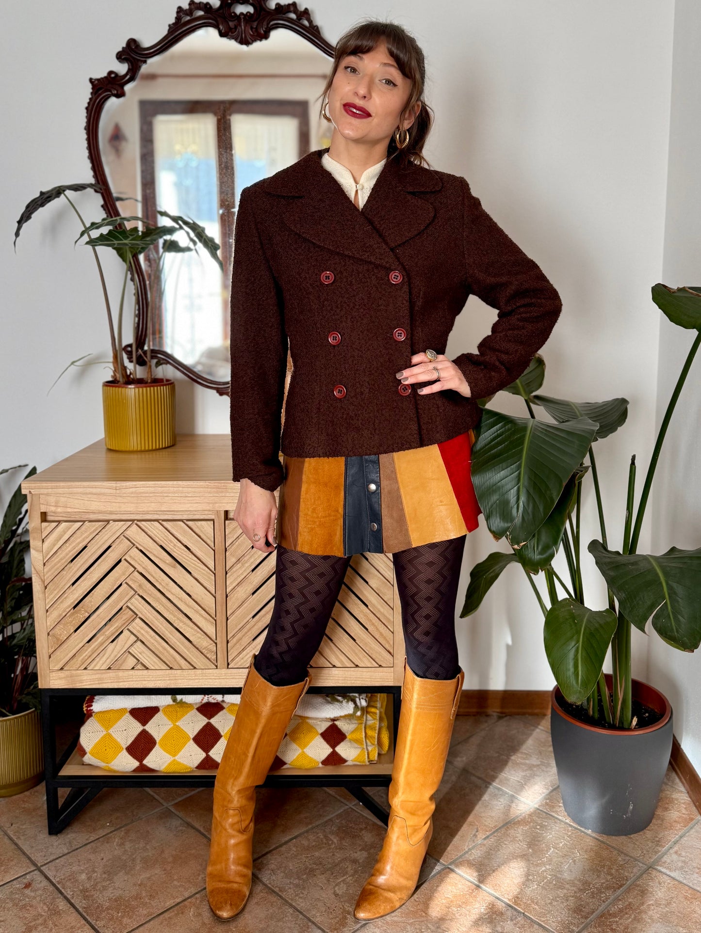 1970's vintage chocolate brown textured wool blazer with oversize buttons