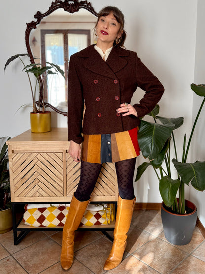 1970's vintage chocolate brown textured wool blazer with oversize buttons