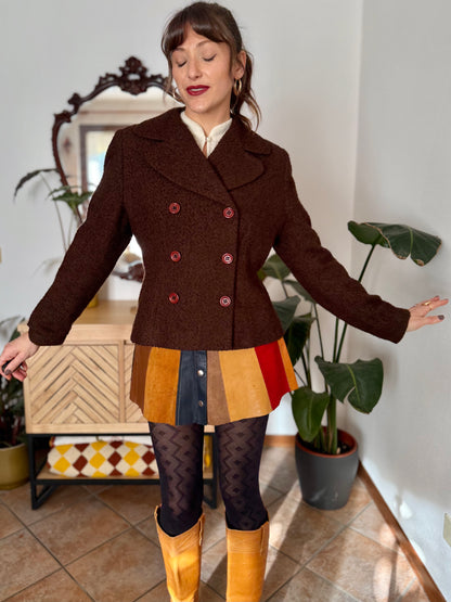 1970's vintage chocolate brown textured wool blazer with oversize buttons