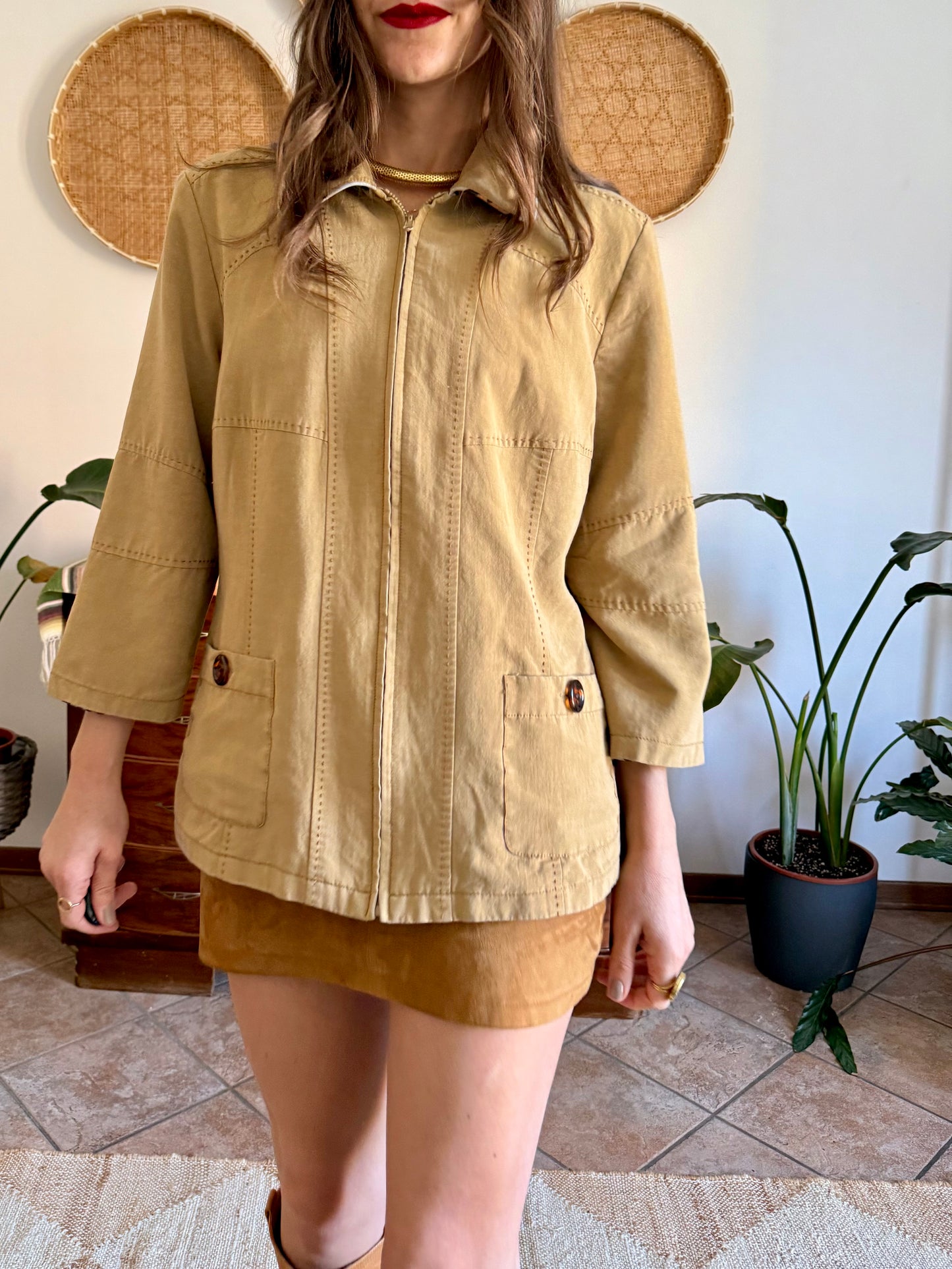1970's vintage khaki and leopard print reversible jacket