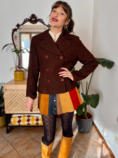 1970's vintage chocolate brown textured wool blazer with oversize buttons
