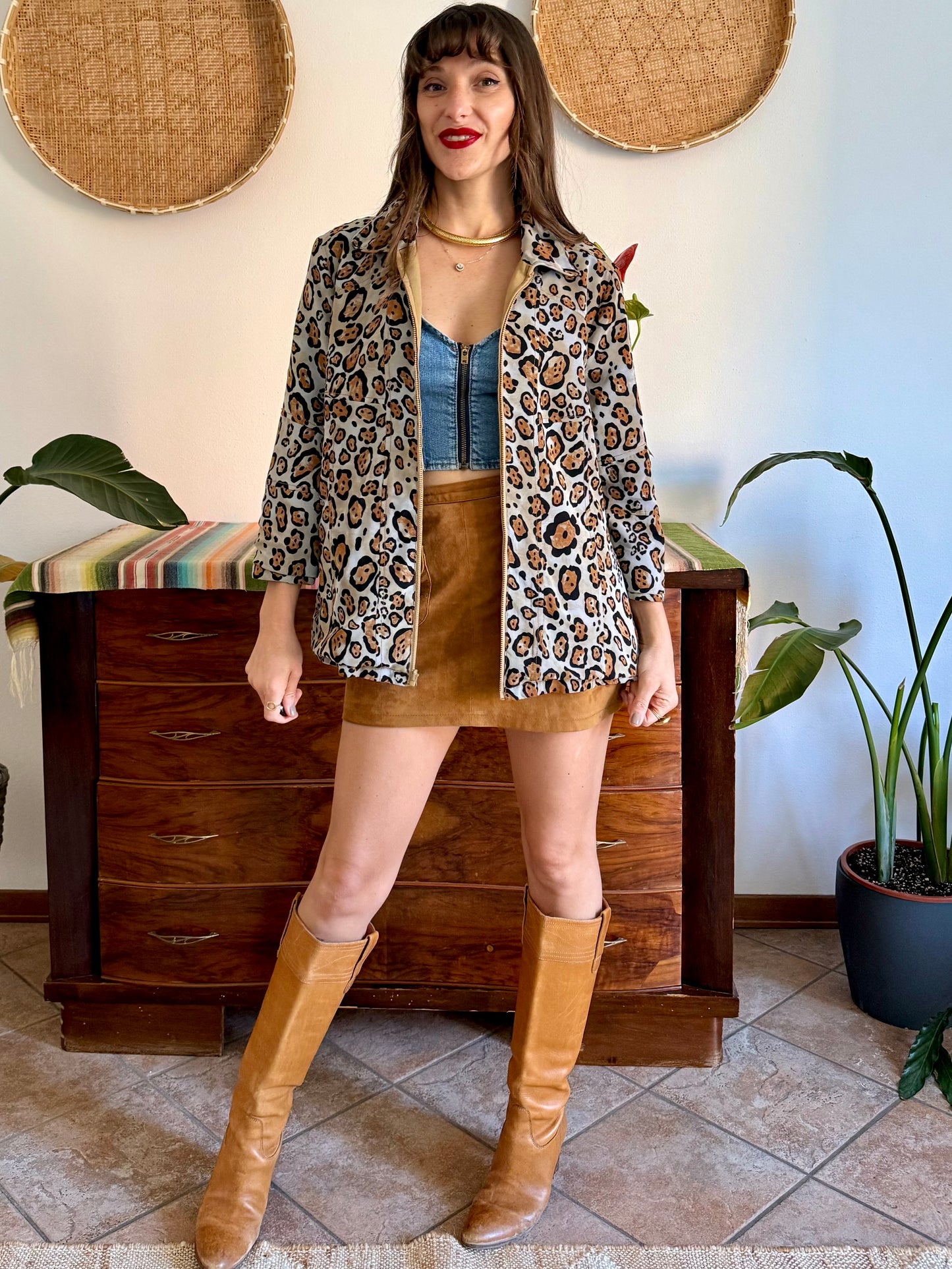 1970's vintage khaki and leopard print reversible jacket